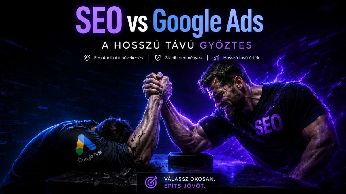SEO és Google Ads összehasonlítása, ahol a keresőoptimalizálás hosszú távú győztesként jelenik meg